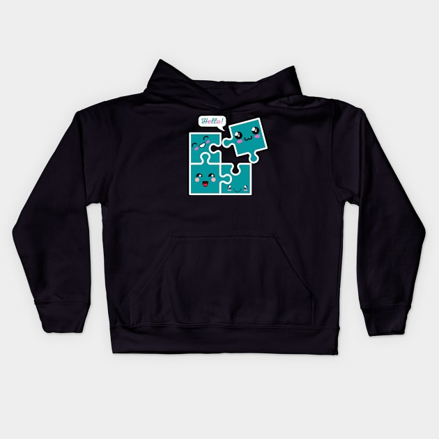 Kawaii Puzzle Pieces Kids Hoodie by Mey Designs